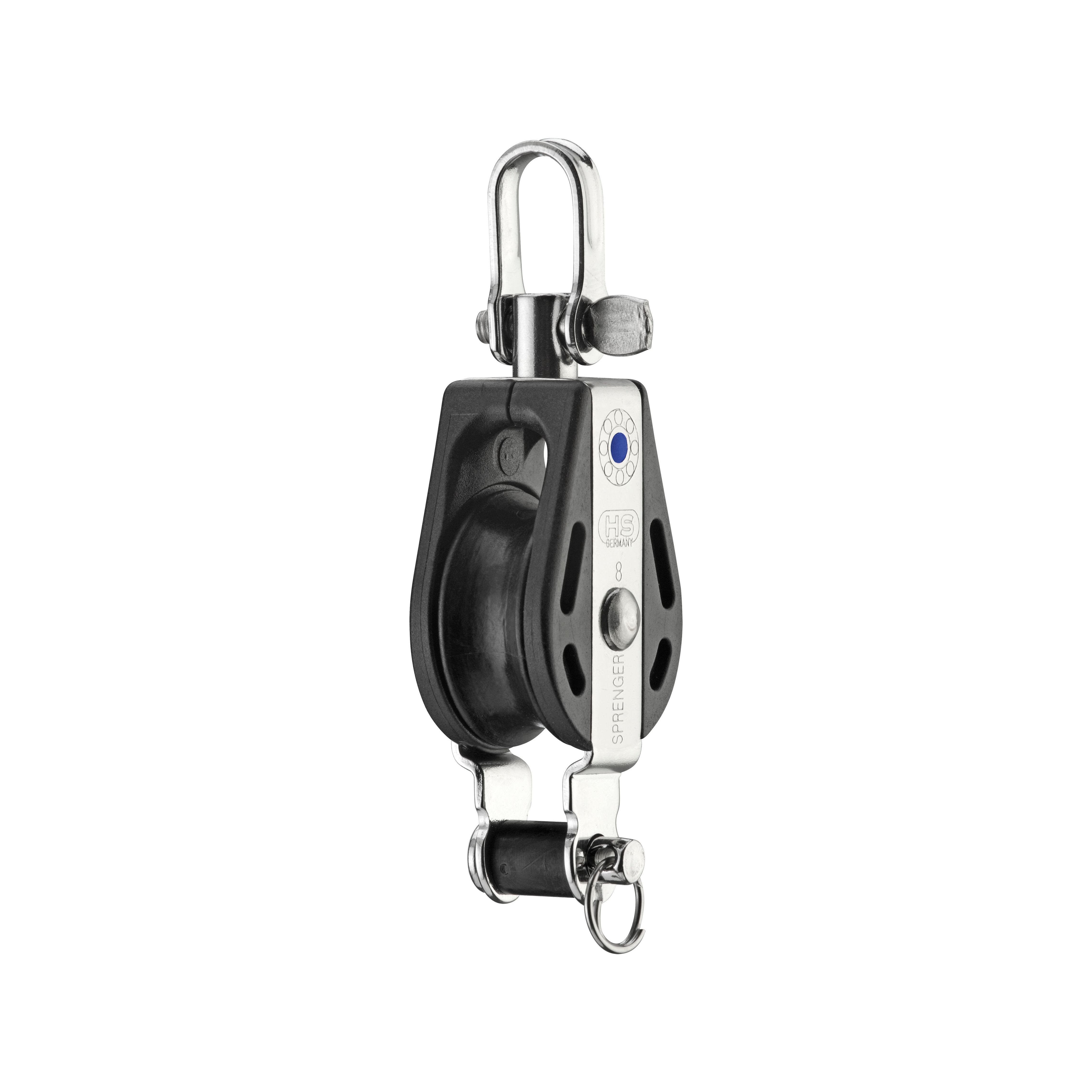 Hs sprenger Série S-Block 8mm poulie avec roulement à aiguilles - simple avec manille pivotante et chape de pont