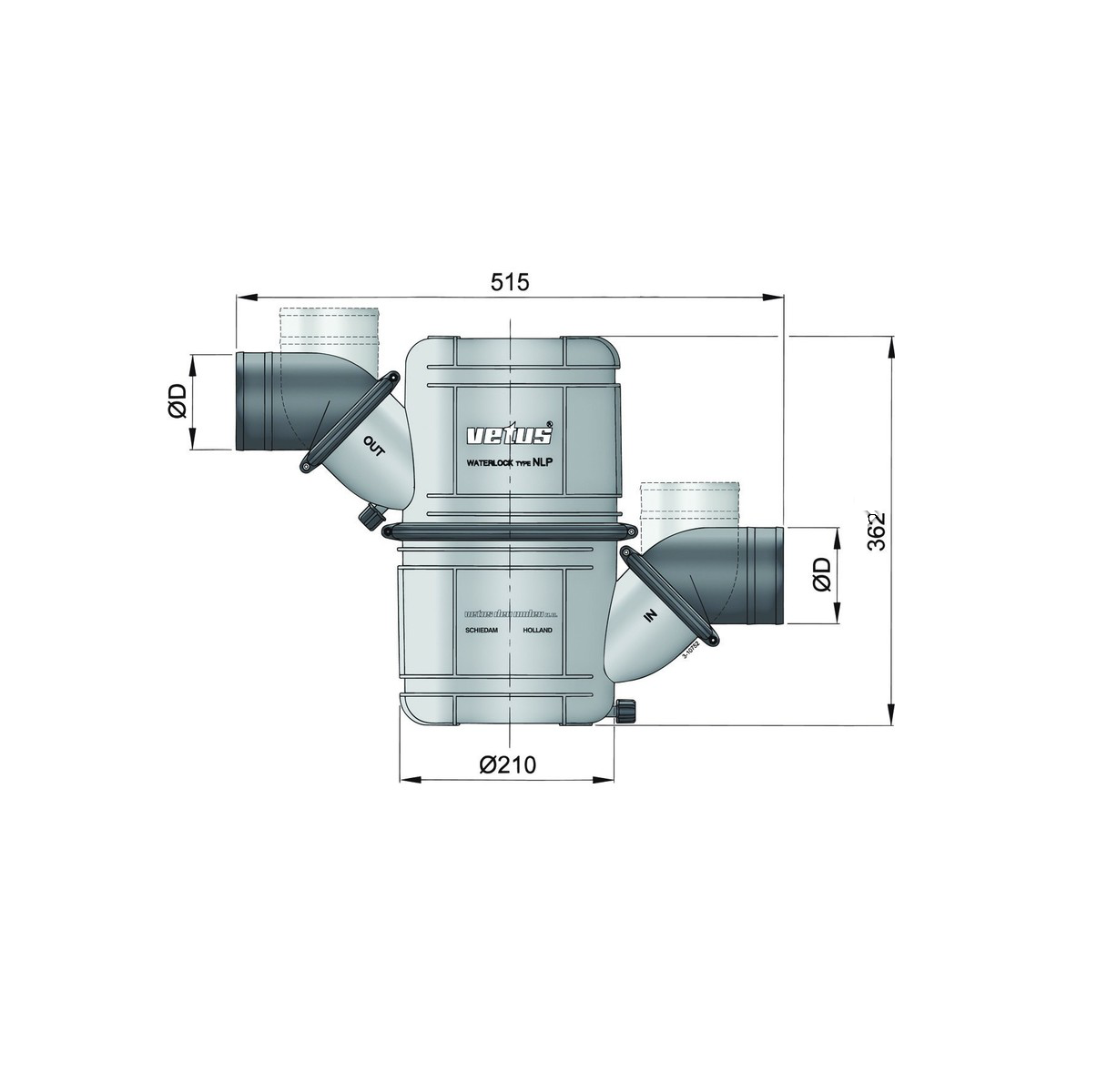 Vetus 2 collecteur d'eau pour tuyaux d’échappement d’un diamètre intérieur de 40-50mm, capacité 4,5L