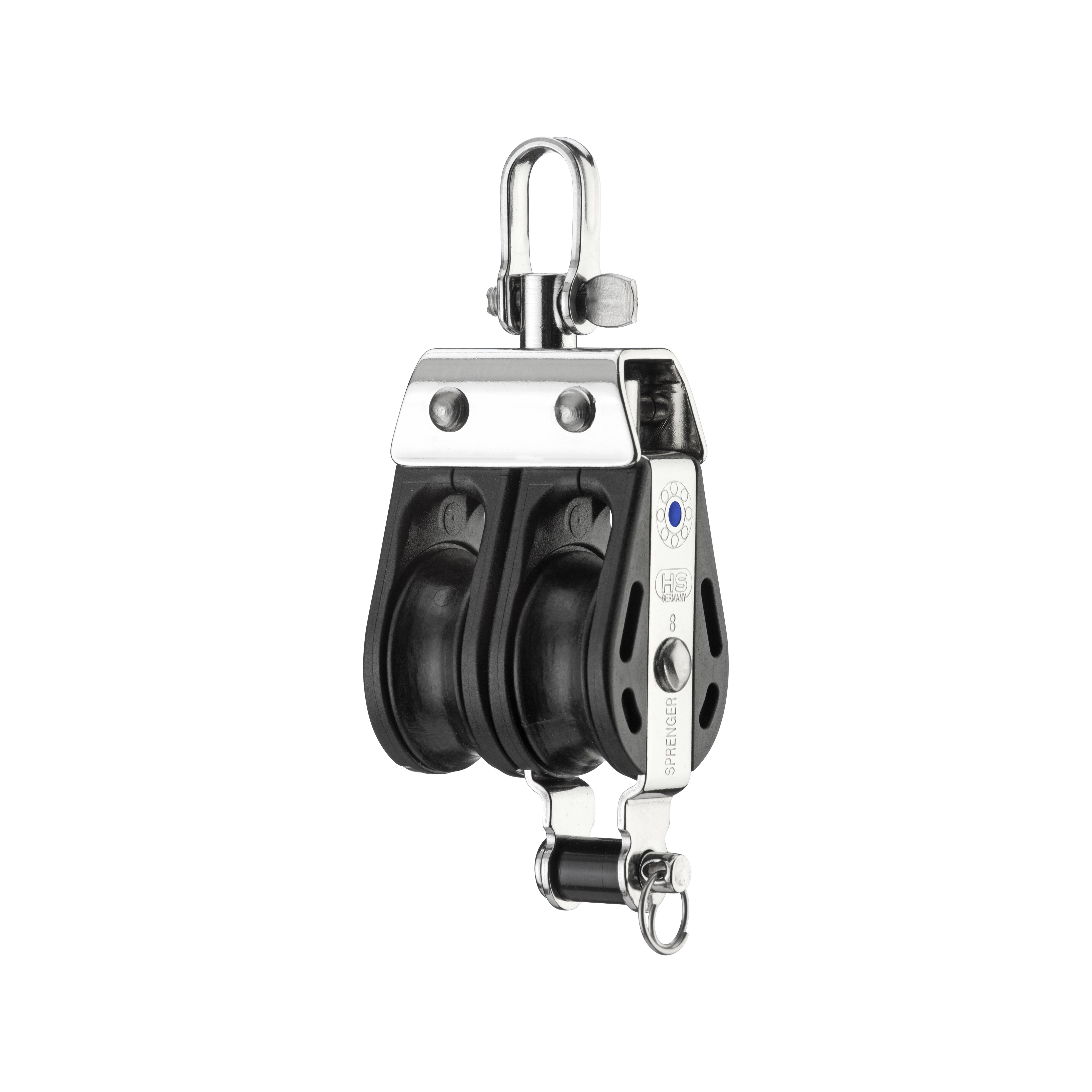 Hs sprenger Série S-Block 8mm poulie avec roulement à aiguilles - double réa avec manille pivotante et DUFFEL