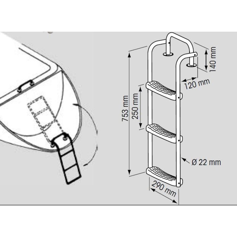 Plastimo echelle inox jup&platef 1+3 ech gris crb