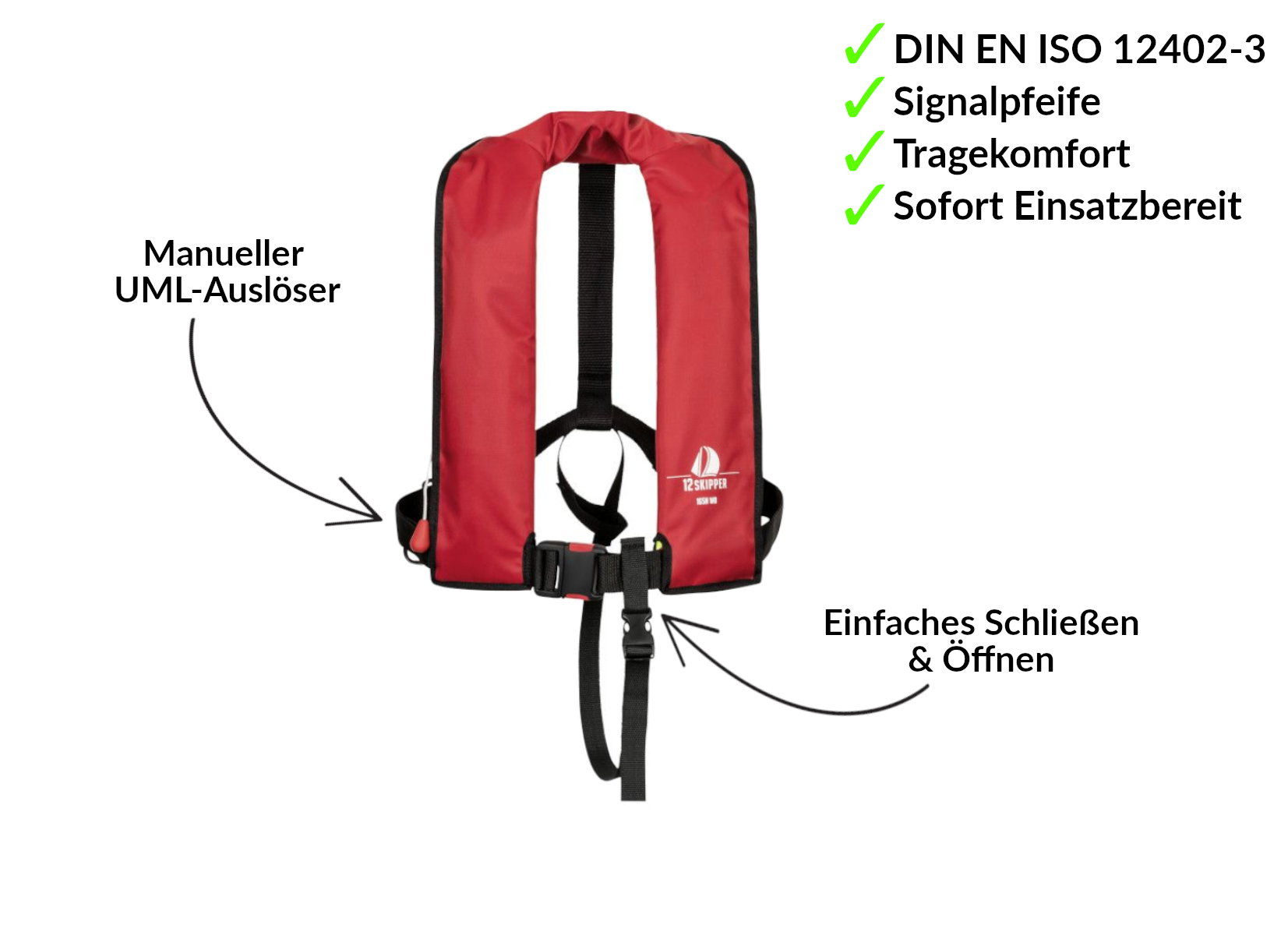 Lot de 2 : 12skipper gilet de sauvetage automatique 165N ISO - rouge