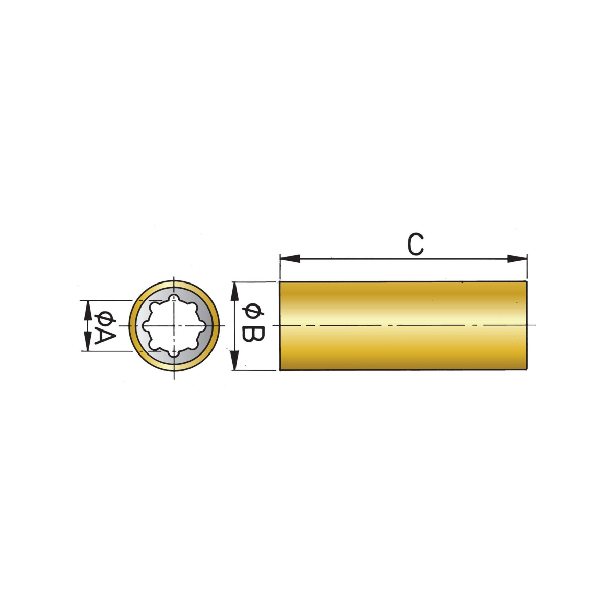 Vetus bague hydraulube caoutchouc pour arbre de 50mm diam ext  2 5/8 inch et longueur 200mm