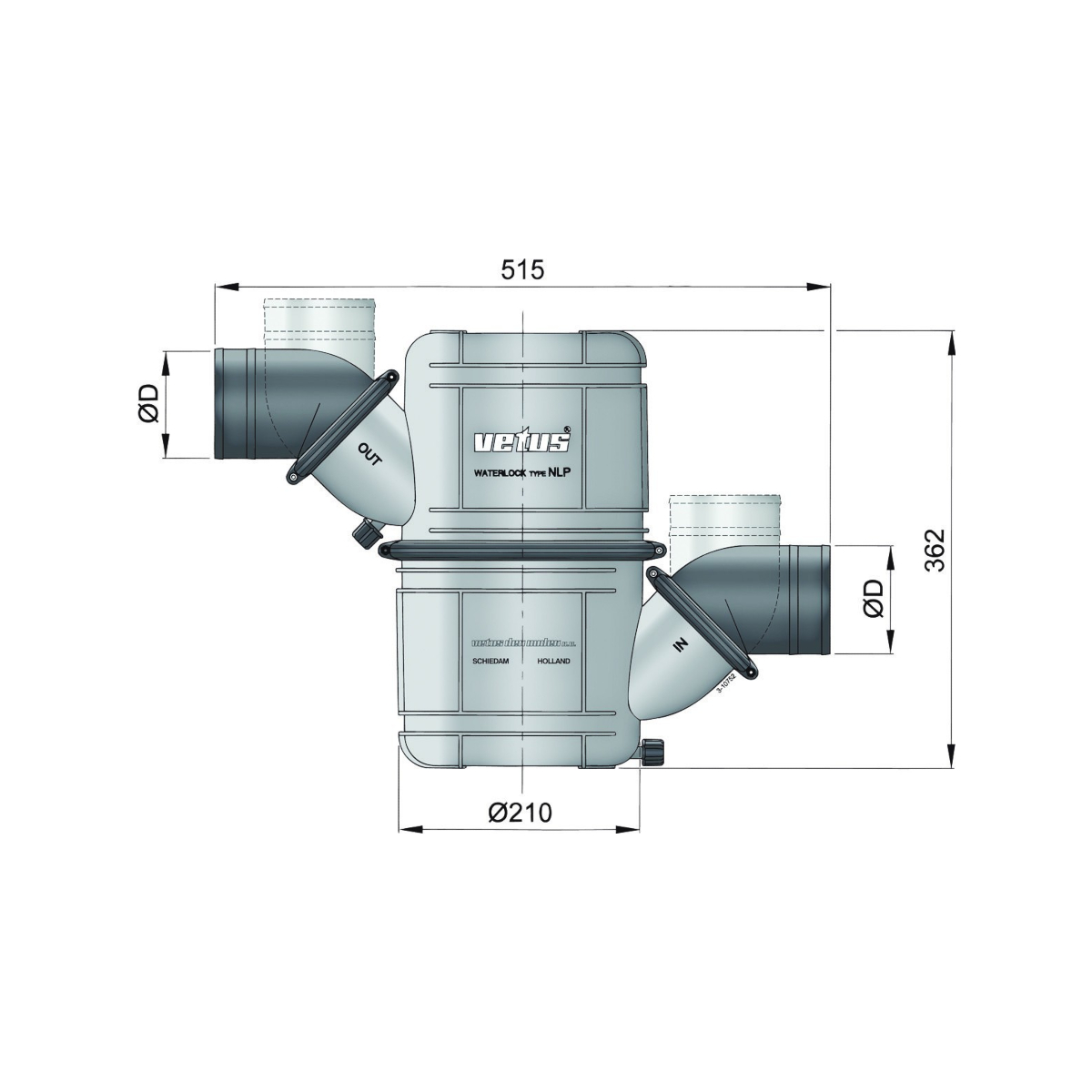 Vetus waterlock nlp50 super ø50mm - 10 l