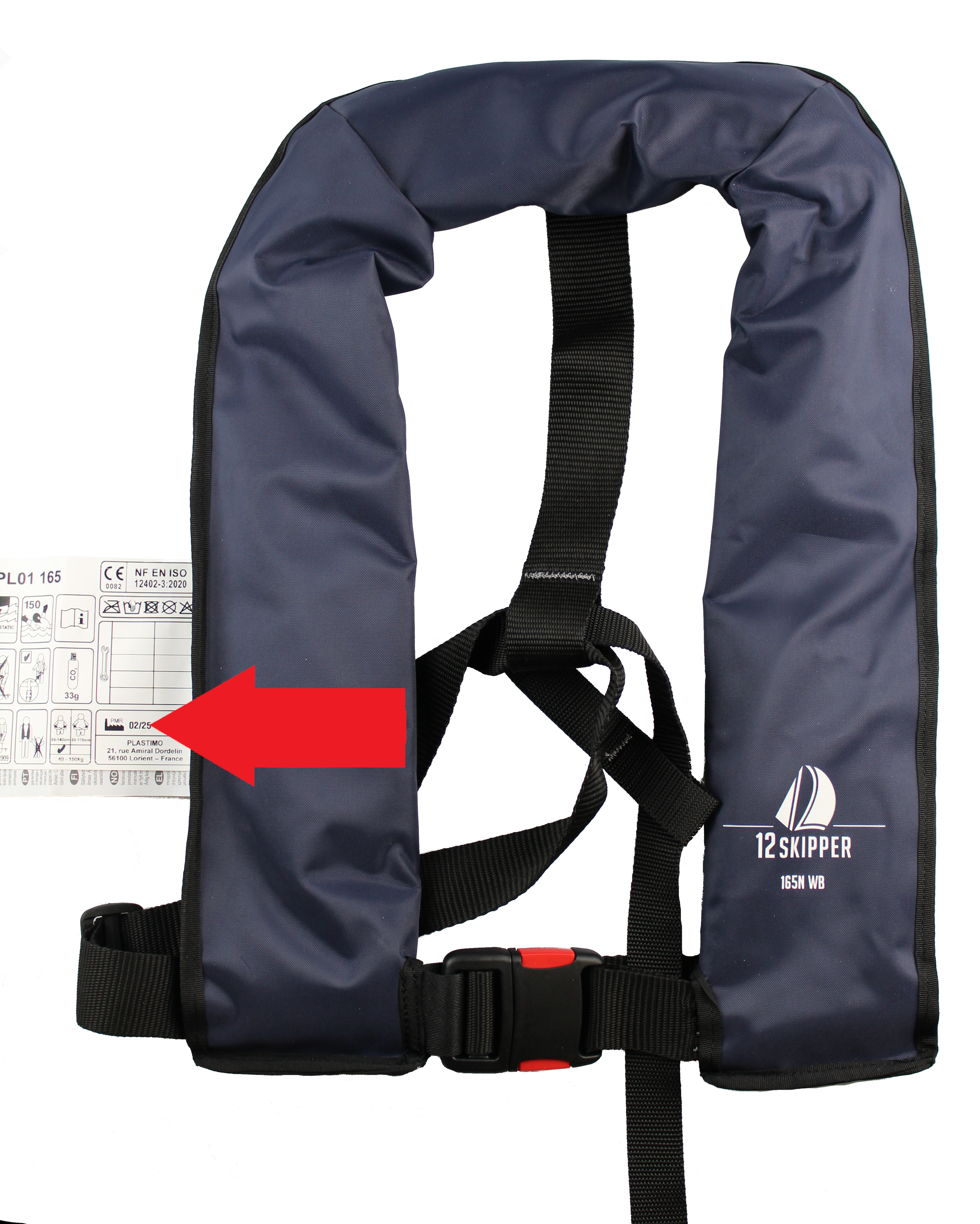 Lot de 4 : 12skipper gilet de sauvetage automatique 165N ISO avec harnais - blanc, inclus 4 kits de réarmement