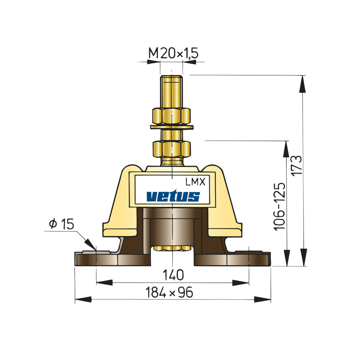 Vetus support-moteur flexible type lmx140