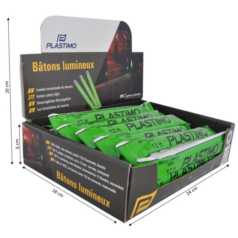 Plastimo presentoir 24 batons cyalume vert