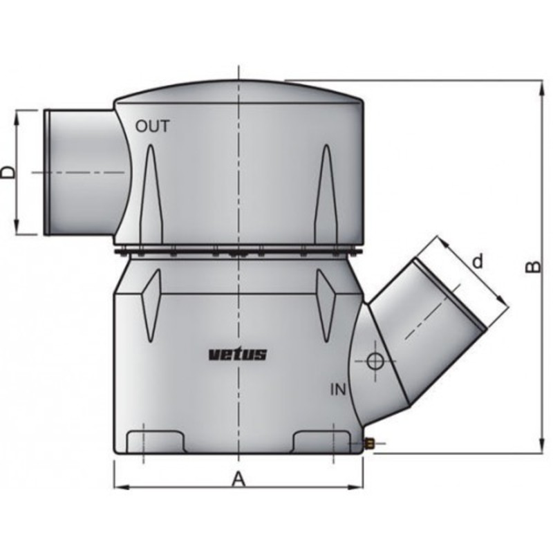 Vetus waterlock mgs - entrée 152 mm - 45° - sortie 152 mm