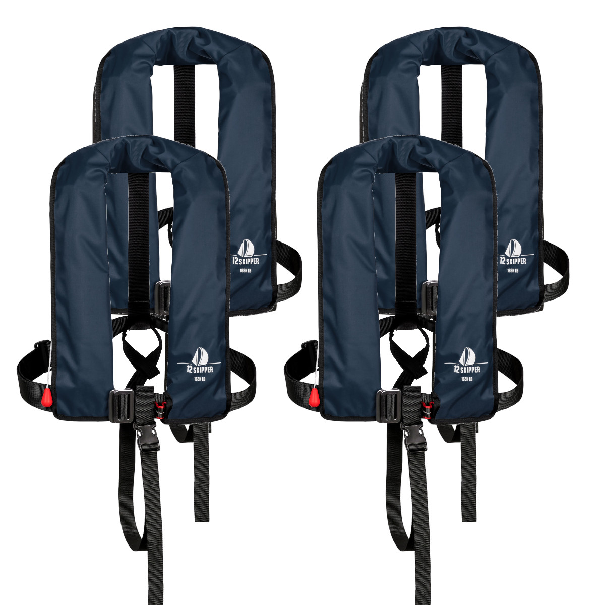 Lot de 4 : 12skipper gilet de sauvetage automatique 165N ISO avec harnais - bleu marine