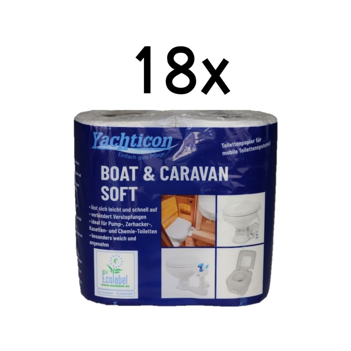 Lot de 18 Yachticon papier toilette soft pour bateau & caravane, 72 rouleaux