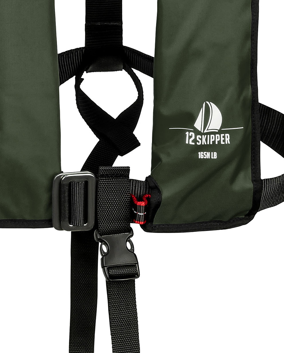 12skipper gilet de sauvetage automatique 165N ISO avec harnais - vert olive