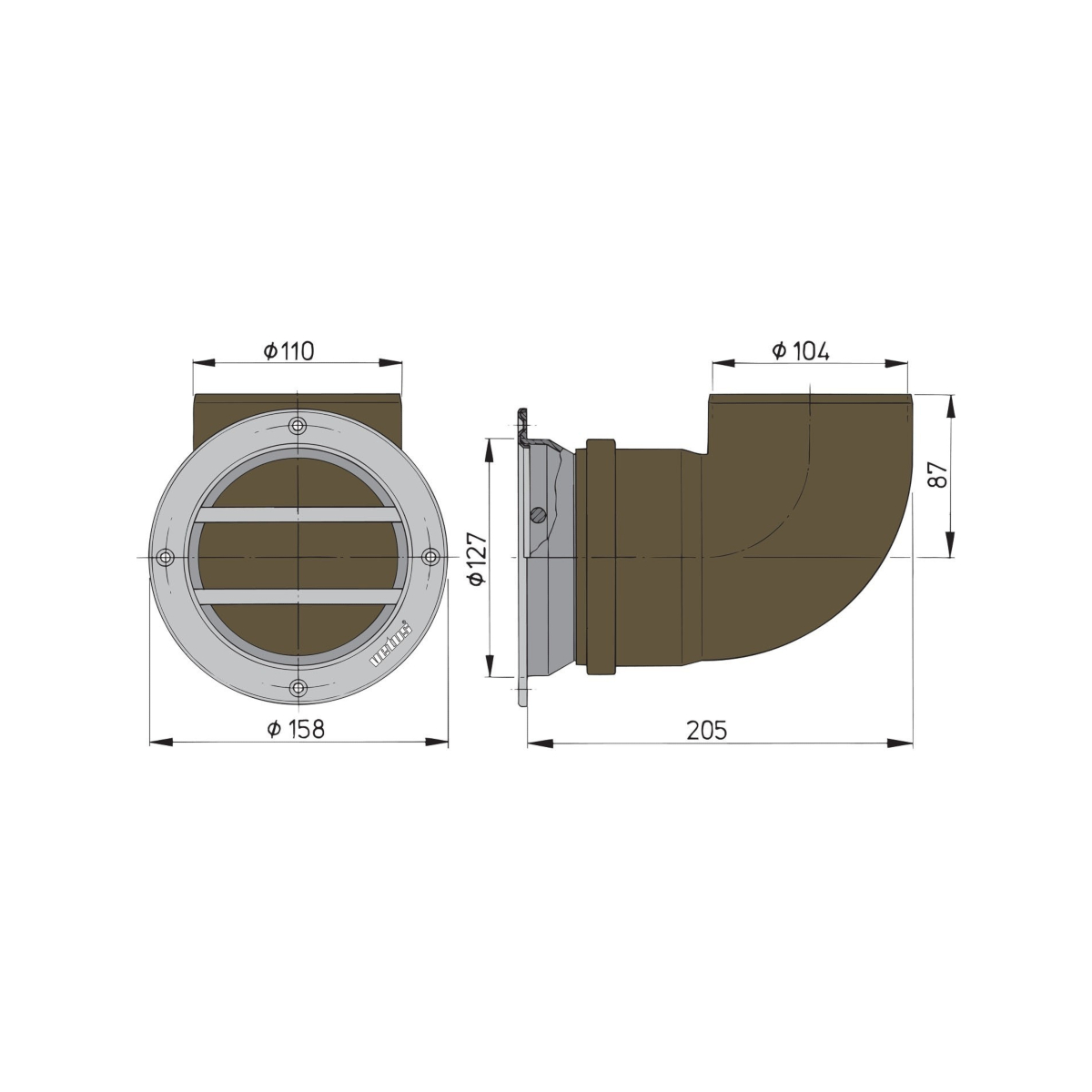 Vetus grille d'aspiration inox ø110mm