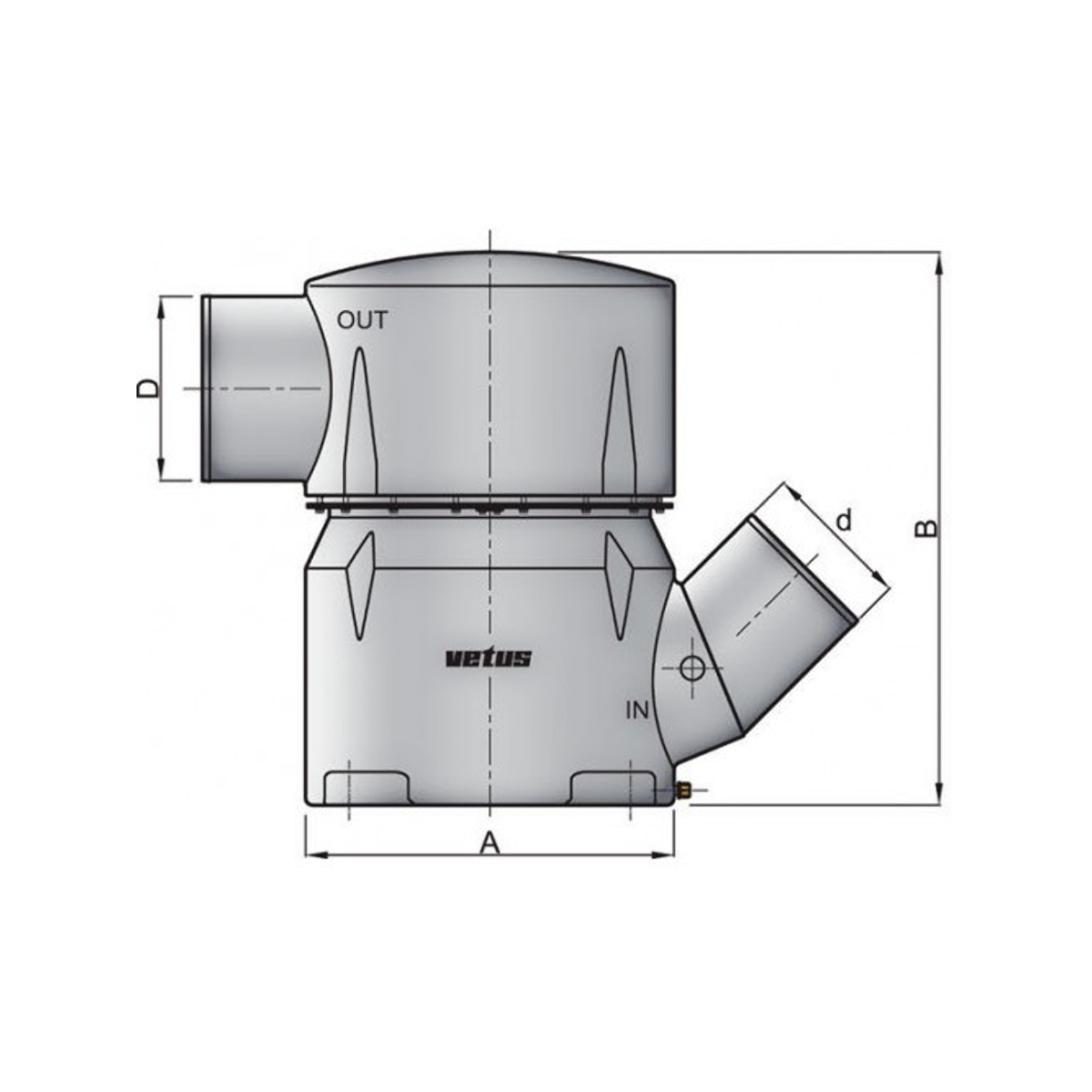 Vetus waterlock mgp - entrée 102 mm - 45° - sortie 102 mm