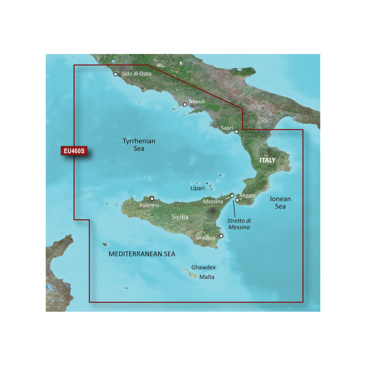 Garmin VEU460S carte marine Sicile, côtes Sud de l’Italie jusqu’au Ostie